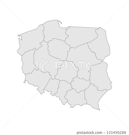 Poland political map of administrative divisions - voivodeships. Grey blank vector editable map EPS. 131450289