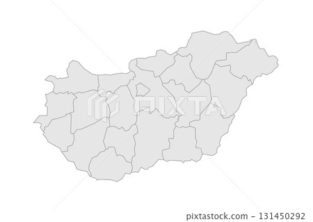 Hungary political map of administrative divisions - counties and autonomous city of Budapest. Grey blank vector editable map EPS. 131450292