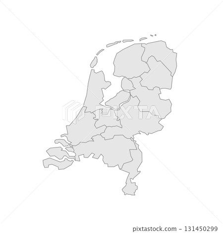 Netherlands political map of administrative divisions - provinces. Grey blank vector editable map EPS. 131450299