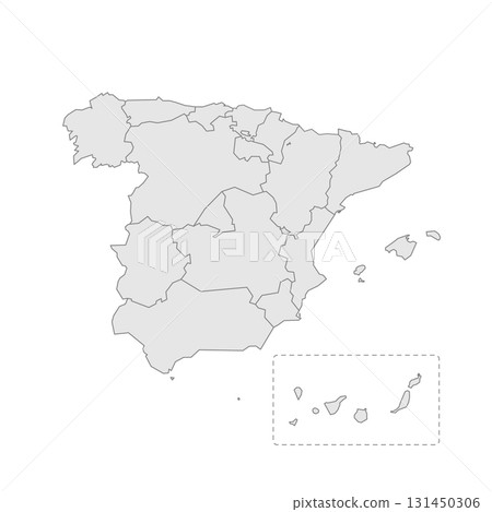 Spain political map of administrative divisions - autonomous communities and autonomous cities of Ceuta and Melilla. Grey blank vector editable map EPS. Spain political map of administrative divisions - autonomous communities and autonomous cities of Ceuta and Melilla. Grey blank vector editable map EPS. 131450306
