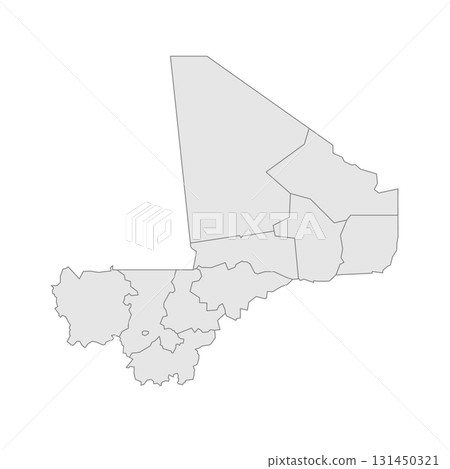 Mali political map of administrative divisions - regions and capital district of Bamako. Grey blank vector editable map EPS. 131450321