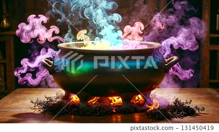 Brew magic and mystery with this vibrant cauldron. Perfect for fantasy projects, Halloween promotions, or adding a touch of enchantment to any design. 131450419