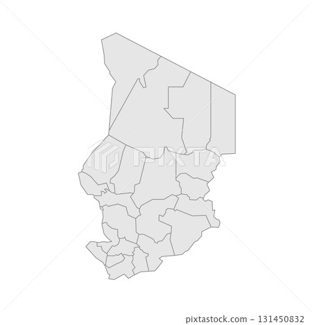Chad political map of administrative divisions - regions. Grey blank vector editable map EPS. 131450832