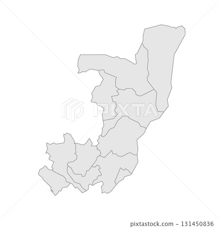 Republic of the Congo political map of administrative divisions - departments. Grey blank vector editable map EPS. Republic of the Congo political map of administrative divisions - departments. Grey blank vector editable map EPS. 131450836