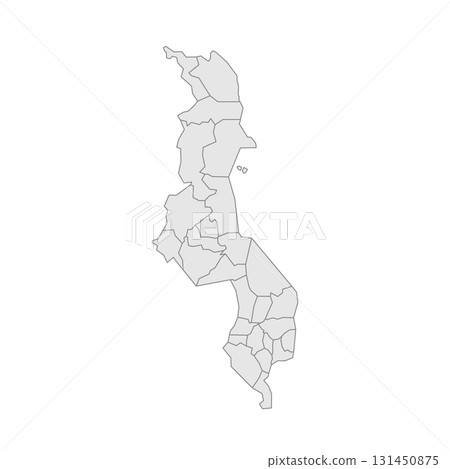 Malawi political map of administrative divisions - districts. Grey blank vector editable map EPS. 131450875