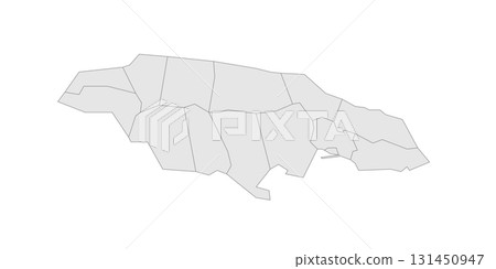 Jamaica political map of administrative divisions - parishes. Grey blank vector editable map EPS. 131450947