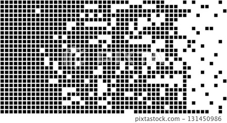 Flat pixel design with mosaic pattern disintegrating into dotted noise and grain creating techno background concept of disappearing digital particles and motion blur Flat pixel design with mosaic pattern disintegrating into dotted noise and grain creating techno background concept of disappearing digital particles and motion blur 131450986