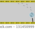 Keep out tape, footprints and magnifying glass frame 131450999