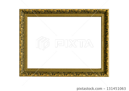 Gold frame for a picture in a classic baroque style on a white blank background. Gold frame for a picture in a classic baroque style on a white blank background. 131451063