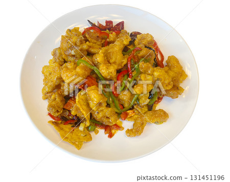 Crispy spicy Korean style fried chicken with peppers and garlic Crispy spicy Korean style fried chicken with peppers and garlic 131451196