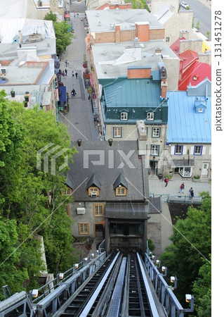 Aerial view of the cable car that connects Old Quebec and the Lower Town Aerial view of the cable car that connects Old Quebec and the Lower Town 131451278