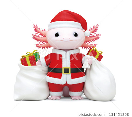 Merry Christmas! A cute axolotl dressed as Santa Merry Christmas! A cute axolotl dressed as Santa 131451298