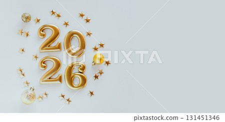 Happy New Year 2026. Golden numbers on a white background 131451346