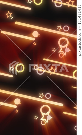 Abstract retro neon background with glowing stars, circles, and lines on a dark surface Abstract retro neon background with glowing stars, circles, and lines on a dark surface 131451413
