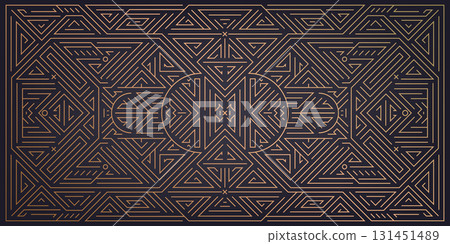 Elegant abstract vector background with geometric Art Deco lines, golden ornaments, vintage arabesque pattern, royal luxury style. Premium card, wedding invitation, party template, packaging, Gatsby 131451489