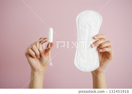 Tampon and sanitary pad with wings, feminine hygiene products for menstrual care, normalizing period care and open conversation 131451918
