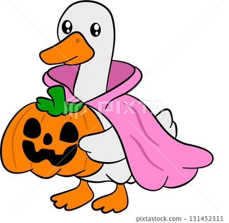 Pink Vampire Goose and Halloween Pumpkin 131452311