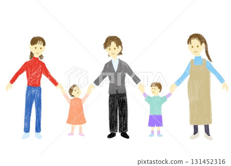 三位面帶微笑的婦女和兩個孩子手牽手 131452316