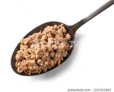 spoon of prepared minced ground beef meat isolated on white background spoon of prepared minced ground beef meat isolated on white background 131452801