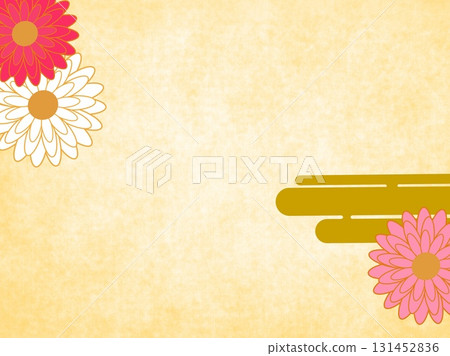 金色背景上紅色、粉紅色和白色花朵和金色線條的背景插圖! 金色背景上紅色、粉紅色和白色花朵和金色線條的背景插圖! 131452836