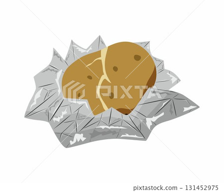 Baked potato in foil. Vector illustration cartoon flat icon isolated on white. Baked potato in foil. Vector illustration cartoon flat icon isolated on white. 131452975