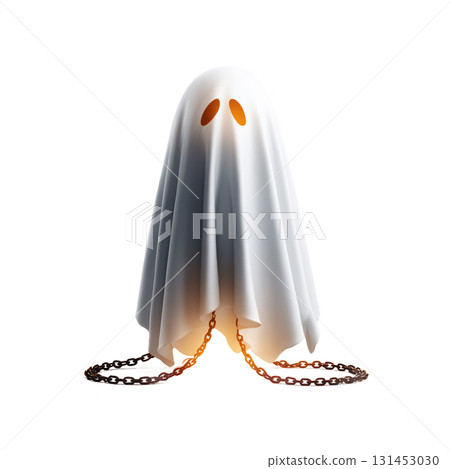 Ghost chain clipart on transparent background centered detailed style line art theme Halloween 131453030