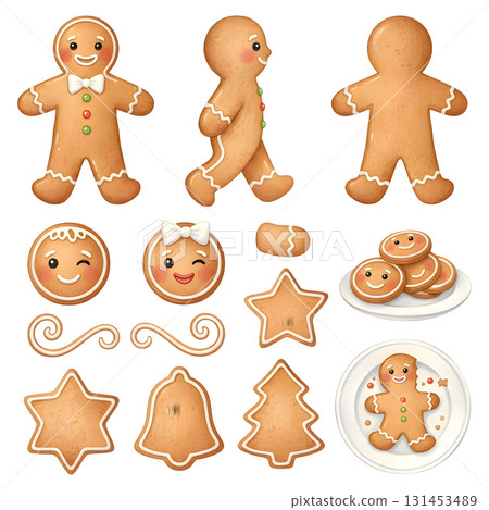 Set of cookie Christmas characters. Watercolour illustration design. 131453489