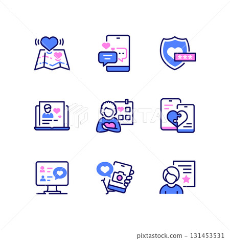 Internet dating - colorful line design style icons 131453531
