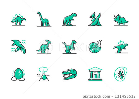 Different dinosaurs - set of line design style icons 131453532