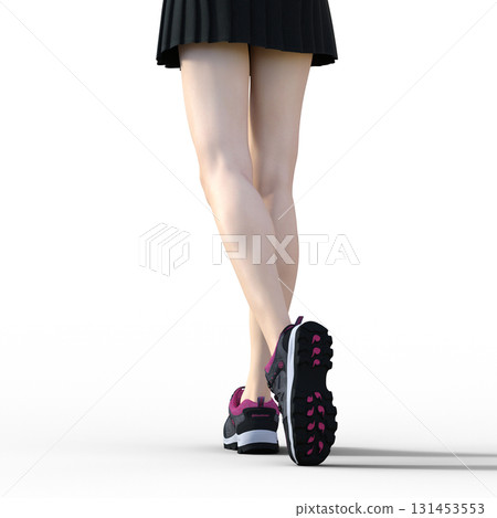 穿著迷你裙和運動鞋的女人的腿 穿著迷你裙和運動鞋的女人的腿 131453553