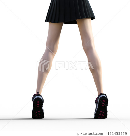 穿著迷你裙和運動鞋的女人的腿 穿著迷你裙和運動鞋的女人的腿 131453559