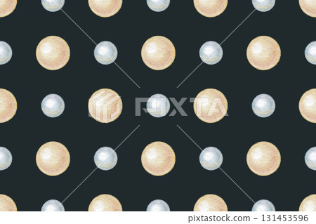 Simple seamless pattern with blue and beige pearl on black background in watercolor. Hand drawn elegant shape in minimal grid design. Great for vintage fabric or wallpaper. Perfect for luxury print. Simple seamless pattern with blue and beige pearl on black background in watercolor. Hand drawn elegant shape in minimal grid design. Great for vintage fabric or wallpaper. Perfect for luxury print. 131453596