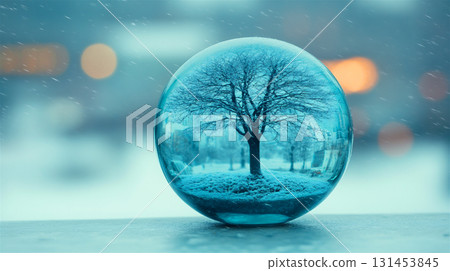 A snow tree in a glass ball symbolizes ecology and nature protection. A snow tree in a glass ball symbolizes ecology and nature protection. 131453845