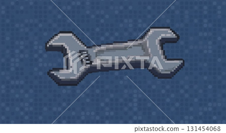 A pixelated adjustable wrench on a dark blue background. A pixelated adjustable wrench on a dark blue background. 131454068
