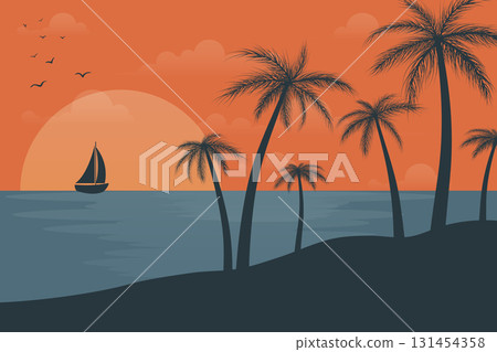 vivid sunset with palms vivid sunset with palms 131454358