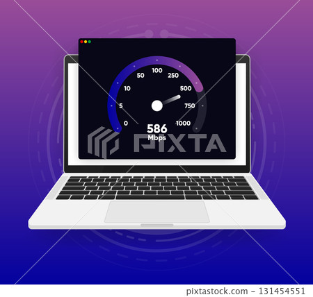 Internet download and upload speed test gauge. Internet speed test software and network performance information. Internet connection speed test. Modern design for software. Vector illustration. Internet download and upload speed test gauge. Internet speed test software and network performance information. Internet connection speed test. Modern design for software. Vector illustration. 131454551