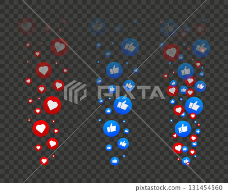 Flying like icons. Thumb up. Many signs. Social media concept. Marketing for Business and Advertising. Vector illustration. Flying like icons. Thumb up. Many signs. Social media concept. Marketing for Business and Advertising. Vector illustration. 131454560