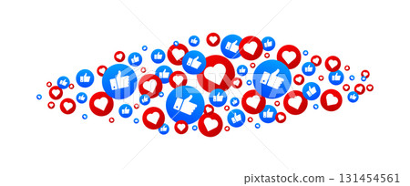 Flying like icons. Thumb up. Many signs. Social media concept. Marketing for Business and Advertising. Vector illustration. 131454561