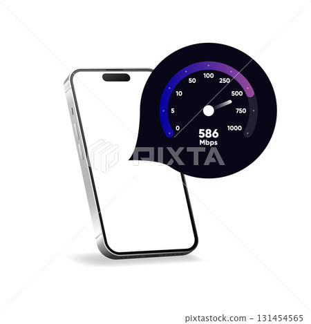 Internet download and upload speed test gauge. Internet speed test software and network performance information. Internet connection speed test. Modern design for software. Vector illustration. 131454565