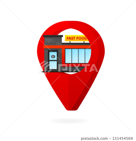Food Point logo. Fast Food with pin location concept. Vector illustration. 131454569
