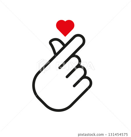 I Love You. Hand gesture of love. Korean heart finger i love you. Sign icon in line style. Sticker concept design for social media. Vector illustration. 131454575