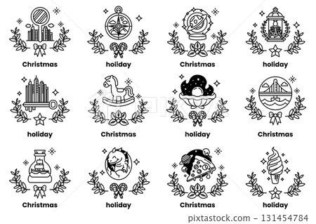 set of Christmas and holiday themed icons set of Christmas and holiday themed icons 131454784