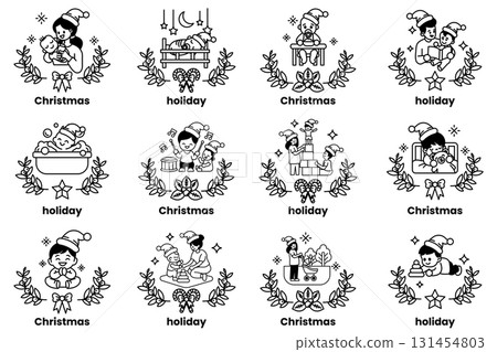 set of Christmas themed images with people and children 131454803