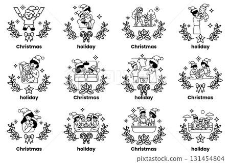 set of Christmas themed images with people and children 131454804