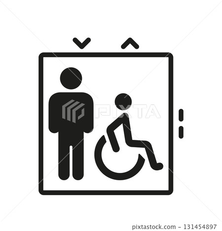Elevator Accessibility Solid Icon. Inclusive Mobility And Wheelchair Access Silhouette Symbol. Universal Design For Public Spaces. Isolated Vector Illustration 131454897
