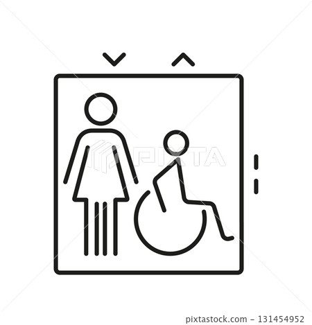 Elevator Accessibility Icon. Inclusive Mobility And Disability Access Outline Symbol. Female And Wheelchair User Representation. Editable Stroke. Isolated Vector Illustration 131454952