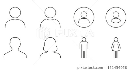 Minimalist User Avatar Line Icon Set. Basic Human Profile Avatars, Simple Male and Female Head Outline Symbol Collection. Editable Stroke. Isolated Vector Illustration Minimalist User Avatar Line Icon Set. Basic Human Profile Avatars, Simple Male and Female Head Outline Symbol Collection. Editable Stroke. Isolated Vector Illustration 131454958