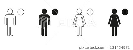 Male And Female Alert Icons Set. Gender-Specific Warning And Notification Symbols Collection. Exclamation Mark With Male And Female Silhouettes. Isolated Vector Illustration Male And Female Alert Icons Set. Gender-Specific Warning And Notification Symbols Collection. Exclamation Mark With Male And Female Silhouettes. Isolated Vector Illustration 131454971