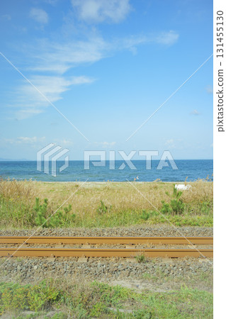 秋高氣爽的青森郡橫濱，陸奧灣和大湊線 131455130