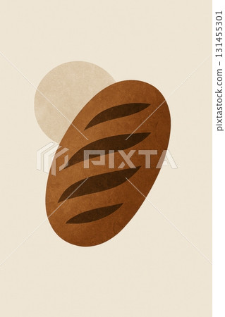 Abstract minimalist illustration of a loaf of bread in warm brown tones on a beige background 131455301